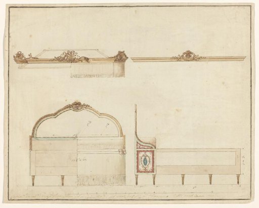 Front and side of a bed, both with a canopy