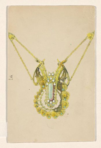 Design for a pendant with violets, of enamelled gold with an opal