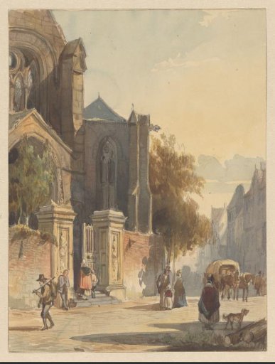 City view with a church building