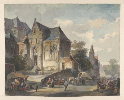 City view with a church building