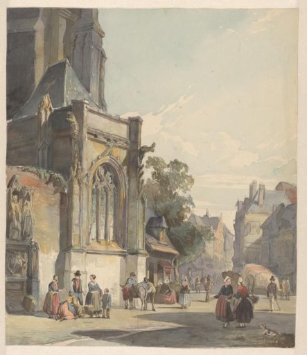 City view with a church building