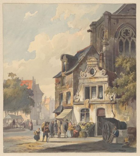 City view with a church building