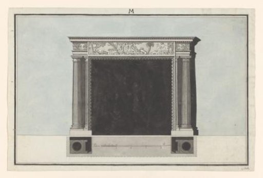 Chimney piece with a relief of Venus mourning Adonis, with a plan below