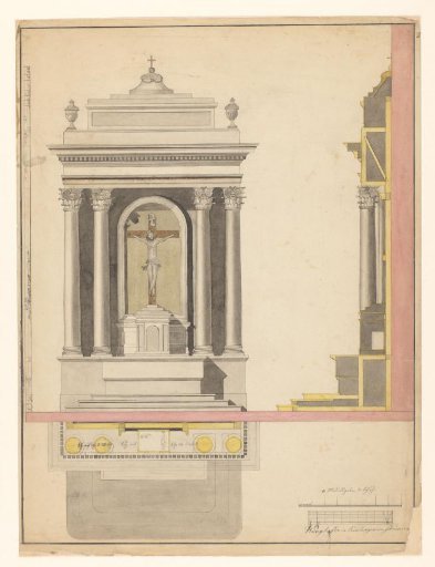 Design for an altar with floor plan and side view