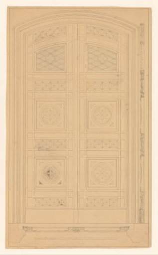 Design for a double door, with side view and floor plan