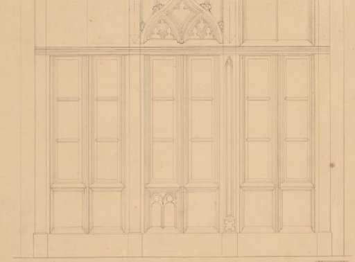 Design for a Gothic portal, with two side views and floor plan