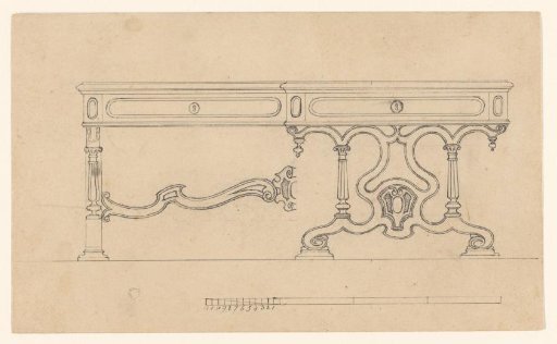 Design for a table, with a combined front and side view