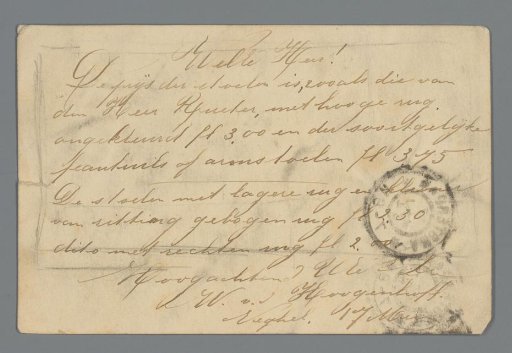 Letter from W. van den Hoogenhoff to Gust van de Wall Perné
