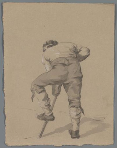 Man with a Shovel on his Back, Seen from Behind