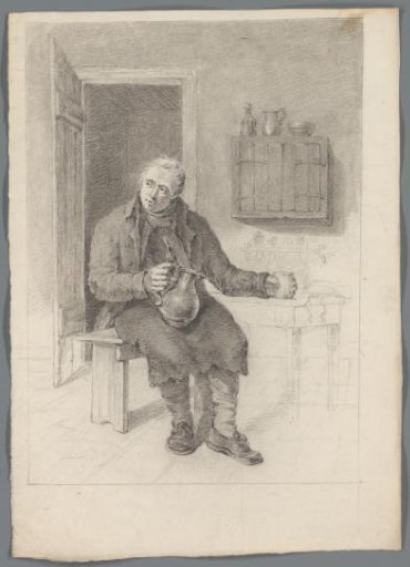 Seated man with a carafe and glass