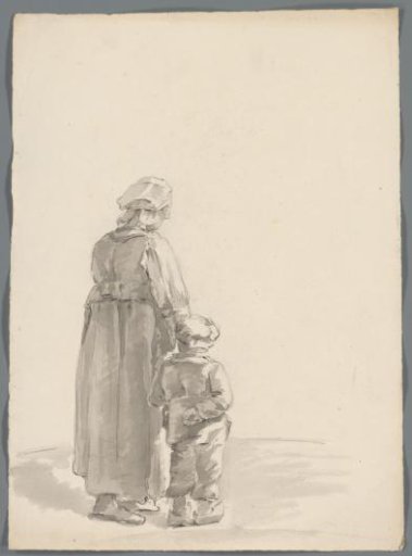 Woman with child, seen from behind