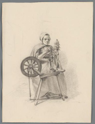 Woman Behind a Spinning Wheel