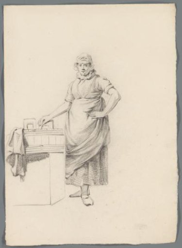 Woman beside a wash tub