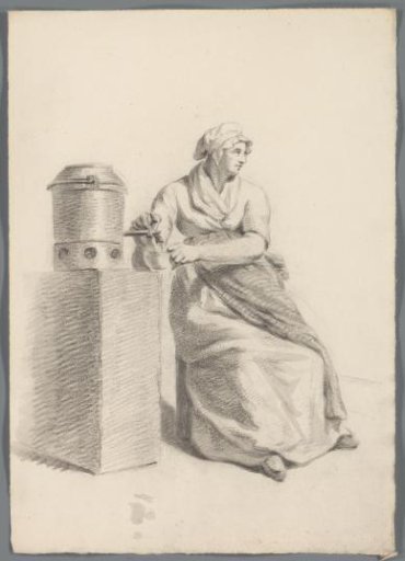 Seated Woman Holding a Cup Under a Tap