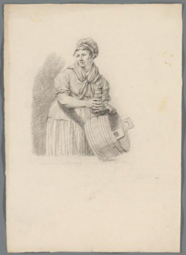Woman with a wash tub and brush