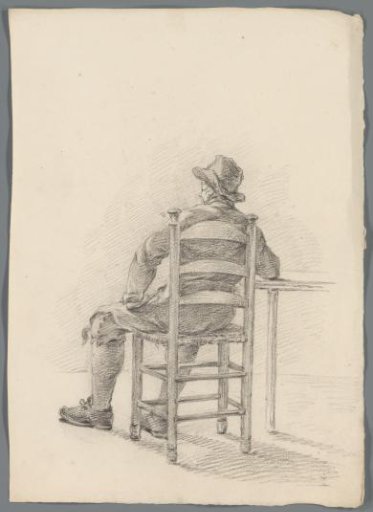 Seated man on a chair, seen from behind