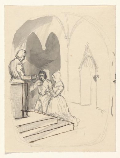 Man and woman kneeling before a priest