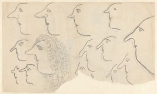 Children's drawing with faces and profiles