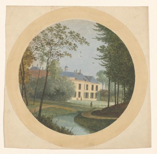 Castle Ulenpas, round, inside with plain beige border, design for the painting of the plate of a dish