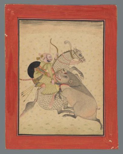 Maharao Umed Singh of Bundi killing a boar