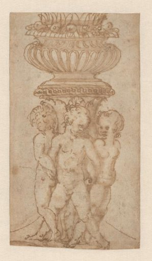 Design for the base of a vessel with three naked children