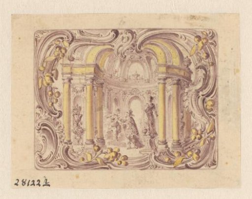 Design for the lid of a snuffbox with Mars and Venus in a pavilion