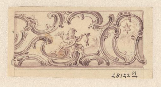 Design for the lid of a case, or a side of a snuffbox, with a lute-playing putto