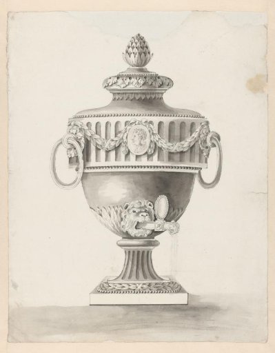 Design for a tap jug with an antique medallion portrait and a lion mask