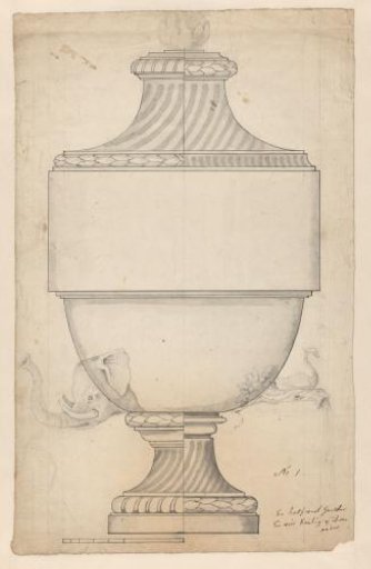 Design for a tureen with two alternative halves, with a tap in the form of an elephant's head and one in the form of a swan on a tree stump