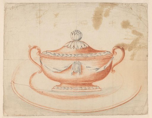 Design for a tureen with a medallion featuring a female portrait, on a saucer