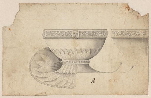 Design for a bowl on a fixed saucer, with a second design for a bowl alongside