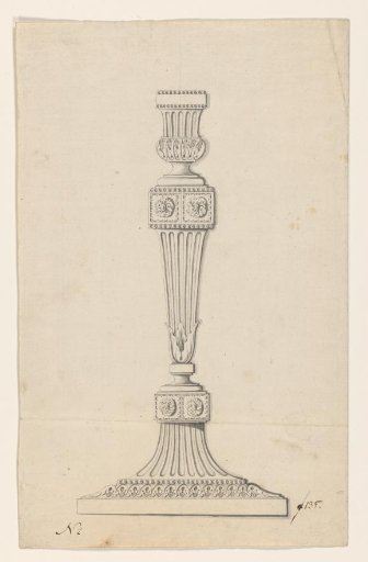 Design for a fluted candelabrum with blocks featuring rosettes