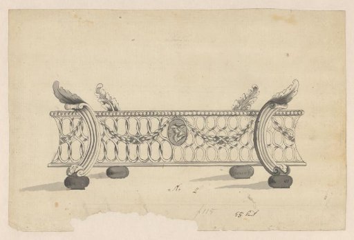 Design for a warming pan with a medallion featuring a man smoking a pipe