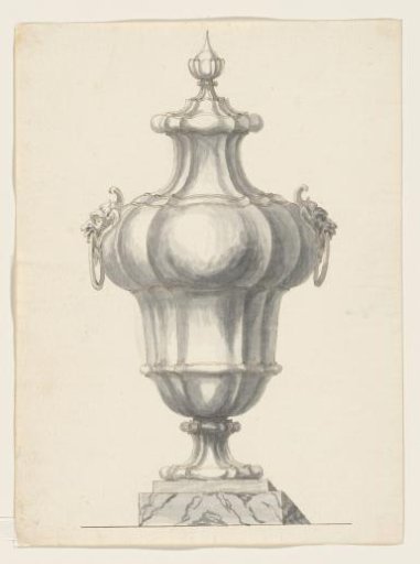 Design for a lidded vase with handles in the form of satyr heads