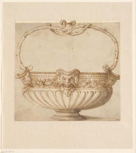 Design for a Basin with Three Satyr Heads and a Handle of Twigs