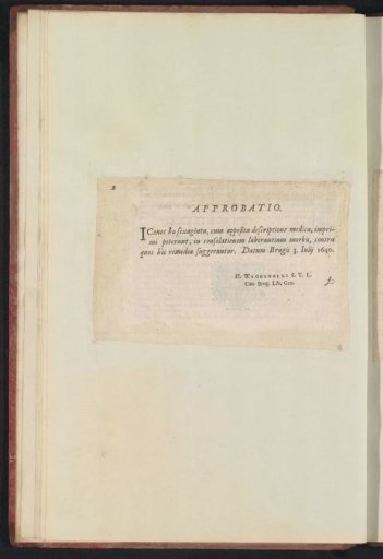 Approbatio in De Boodts herbarium of 1640