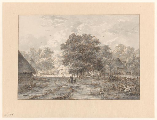 Landscape with farms between trees