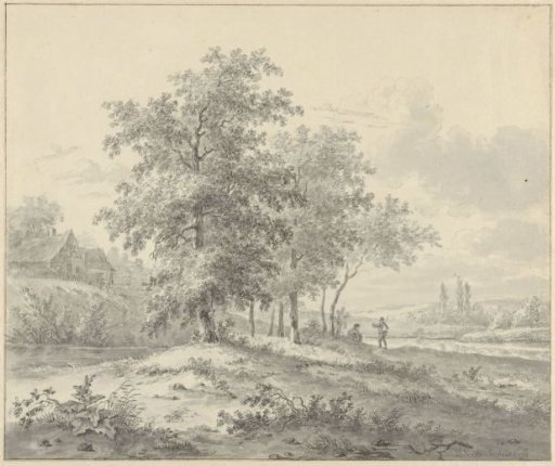 Landscape with two figures under trees