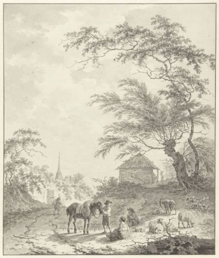 Landscape with figures along a road