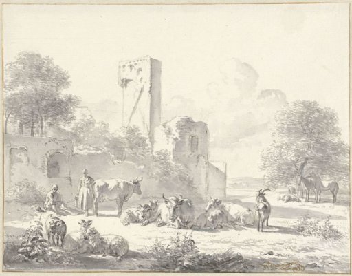 Landscape with cattle and ruin