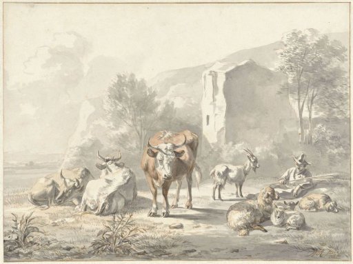 Landscape with cattle and ruin