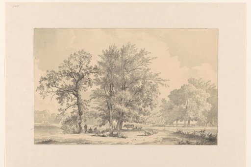 Landscape with shepherds and cattle under large trees