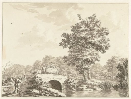 Landscape with a cart on a stone bridge