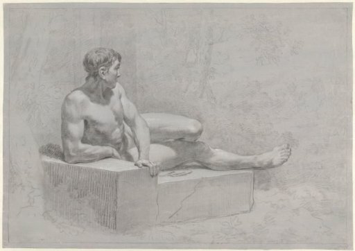 Study of a Reclining Male Nude on a Stone Bench