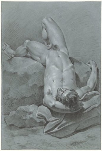 Study of a male nude, lying back on his back
