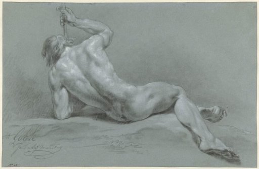 Study of a male nude, seen from the back, rising up