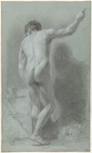 Standing Male Nude with Raised Right Arm Pointing, Seen from the Back