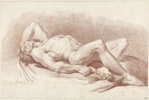 Reclining male nude, with arm behind the head