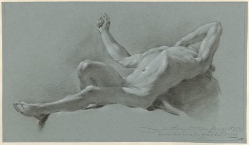 Lying male nude, on his back, head thrown back