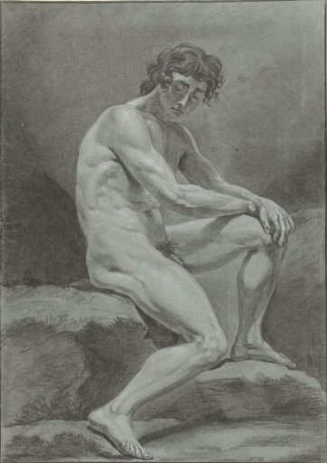 Seated male nude, seen from the side, facing right